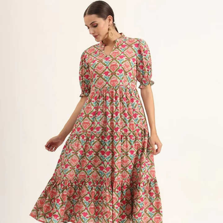 Maxi vestido indio 100% de algodón puro para mujer terroso elegante patrón Floral botón decoración cómoda ropa de verano traje Casual