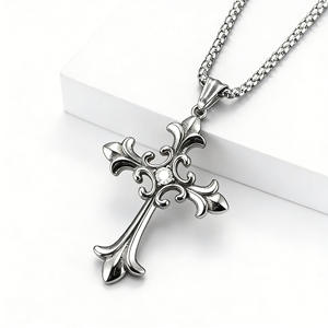 <b>Cross</b> Pendant Necklace Stainless Steel Claw Setting Artistic Gothic Style Street Fashion Jewelry 3mm 60cm <b>Chain</b> - Product Image 1