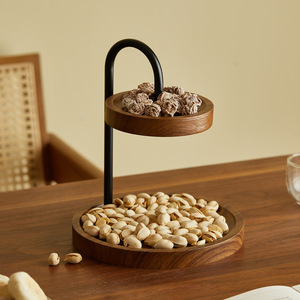 Walnut Double Layer Round <b>Tray</b> Stand Storage Organizer For Jewelry Key Watch Glasses <b>Perfume</b> Desktop Holder - Product Image 3