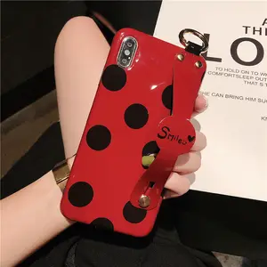 独特设计圆点红色微笑，带腕带手机背壳，适用于iPhone 15 14 pro max封面