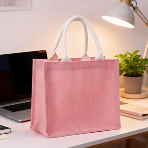 Borsa Tote in Iuta Rosa con Logo Personalizzato, Borsa per Shopping in Lino per Abbigliamento, Souvenir per Matrimoni e Regali - Product Image 5