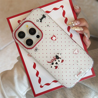 Coque de téléphone double couche motif chien à pois rouges de dessin animé coréen pour iPhone 17 Pro Max 16 15 14 13 – Housse mignonne pour filles