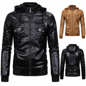 Veste en cuir coupe ajustée de haute qualité pour hommes veste en toile noire d'hiver avec fermeture éclair méthode de tissage au crochet teint en plaine - Product Image 1