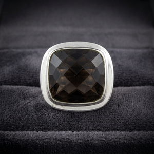 925 Silver Smoky Quartz <b>Statement</b> <b>Ring</b> for Women Handmade Boho Jewelry with Geometric Pattern Platinum Topaz Lovers Cut/Cab - Product Image 3