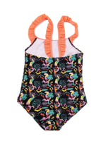 Maillot de bain une pièce pour filles avec nœud à l'avant, mignon maillot de bain pour tout-petits avec manches à volants