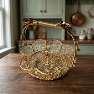 Vintage Handmade Metal <b>Storage</b> <b>Basket</b> <b>Round</b> Iron Wire Weave 203x133x68mm Single Tier for Living Room Use - Product Image 3
