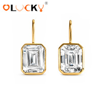 LUCKYJIU Boucles d'oreilles pendantes personnalisées en acier inoxydable plaqué or 18 carats avec zircon cubique, fournisseur d'usine de bijoux étanches OEM/ODM pour marques de mode féminine