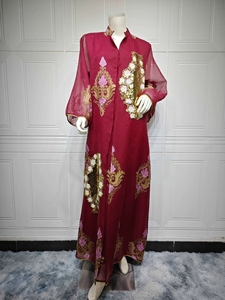 Abito da Sera <span class=keywords><strong>Lungo</strong></span> Abaya di Lusso Modesto 2025 per <span class=keywords><strong>Donna</strong></span> con Ricamo di Perline Dubai Islamico per Speciali Occasioni Musulmane Tradizionali - Product Image 5
