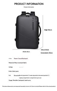 กระเป๋าเป้สะพายหลังกันน้ำแบบ unisex สำหรับเดินทาง ใส่โน้ตบุ๊ค ขยายได้ จุของได้เยอะ ป้องกันการโจรกรรม  มีซิป  วัสดุ Oxford  ใช้ได้หลายแบบ สำหรับธุรกิจ - Product Image 5