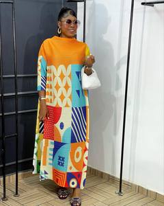 Estate Casual moda Miyake girocollo <span class=keywords><strong>mezza</strong></span> <span class=keywords><strong>manica</strong></span> colorata con stampa Maxi plissettato larghi Plus Size <span class=keywords><strong>abiti</strong></span> da donna - Product Image 4