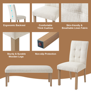 Juego de Comedor Moderno de 6 Piezas, Mesa de Cocina Rectangular con 4 Sillas Tapizadas y Banco, Ideal para Comedor y Sala de Estar - Product Image 3