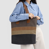 Tas Belanja Fuliya Logo Kustom Kapasitas Besar Gaya Retro Jepang Warna Blok, Tas Tangan Kasual Wanita, Tas Selempang Kanvas