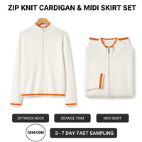 Ensemble deux pièces décontracté : veste tricotée à manches longues brodée cheval color-block et jupe courte en polyester/coton
