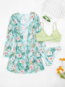 Ensemble de maillot de bain trois pièces pour femme, bikini taille basse d'été, avec cache-maillot et haut à manches longues push-up, pour la plage - Product Image 4