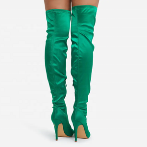 รองเท้าบูทหุ้มข้อทรงแหลมสำหรับผู้หญิง ผ้าเนื้อนุ่มยืดหยุ่น รองเท้าบูทยาวเหนือเข่า ส้นสูงบาง รองเท้าส้นสูงสำหรับฤดูใบไม้ผลิ - Product Image 4