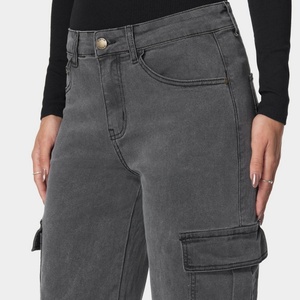 Jeans Cargo de Cintura Baja con Bolsillos Laterales, Estilo Nuevo, de Algodón, Desgastados, para Mujer - Product Image 3