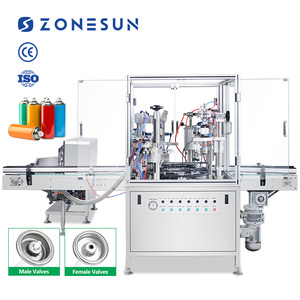 เครื่องบรรจุและปิดฝาอัตโนมัติแบบโมโนบล็อก ZONESUN ZS-QW1600D สำหรับกระป๋องสเปรย์บรรจุของเหลวและแก๊ส พร้อมตัวป้อนฝา - Product Image 1