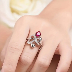 Anillo de cóctel con forma de corazón H293, plata 925, cristal, diamantes de imitación, engaste pavé, regalo para mujer, joyería fina - Product Image 4