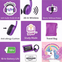 Headphone Bluetooth Anak Terbaru, Headset Stereo Nirkabel Bahan Aman Bebas BPA Dengan Daya Tahan Baterai Lama