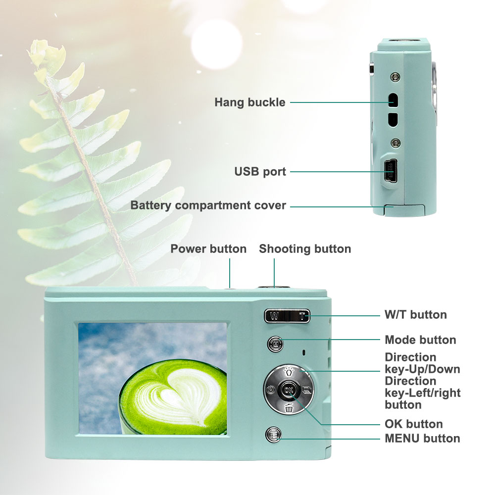 Black Digital Photo Camera Compact Camera with  2 4 Inch IPS Screen Rechargeable Battery and USB Cable to Connect Computer