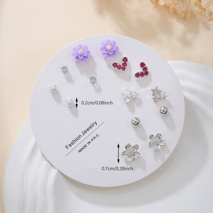 Juego de pendientes con diseño de flor de cerezo y corazón, pendientes de aleación para estudiantes, regalo, joyería de moda - Product Image 4