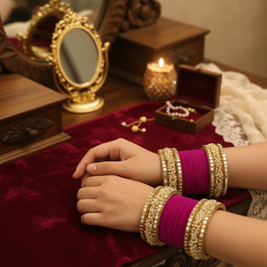 Elegant <b>Gold</b> Plated Velvet <b>Bangles</b> <b>Set</b> with Pearls Luxurious Pearl Bracelets & <b>Bangles</b> - Product Image 3