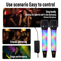 Système de microphone sans fil 2,4 GHz 1 à 2 micros portatifs RGB rechargeables avec lumières LED pour karaoké