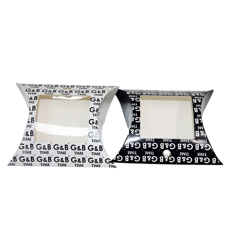Embalaje de caja de almohada de papel de diseño único con ventana de PVC