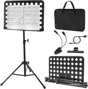 乐谱架、便携式音乐架、可折叠和高度可调的音乐架，带包、乐谱夹、灯