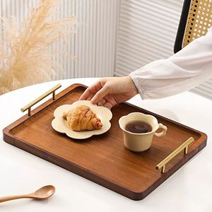 Wooden Serving <b>Tray</b> Rectangular With Handle For Hotel <b>Tea</b> Coffee Dessert Solid Color 3 Sizes Set - Product Image 4