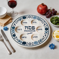 Assiette de Pessa'h jetable écologique en céramique, motif floral bleu et blanc, personnalisable, pour la fête juive, vente en gros