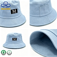 Sombrero de Pescador Personalizado con Logotipo, Color Azul Claro, Algodón Lavado, Estilo Casual, para Uso Diario, Ajustable, con Bolsillo, Unisex