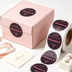 Custom Printable Fragile Handling Roll Stickers Premium Coated <b>Paper</b> Round Warning Tags For Ecommerce <b>Parcel</b> Box Packaging - Product Image 2