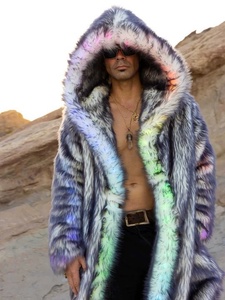 Carnival Performance Party Costume <strong>Men's</strong> European American Cosplay Hooded LED Music Festival <strong>Clothing</strong> Faux Fur Coat - Product Image 3