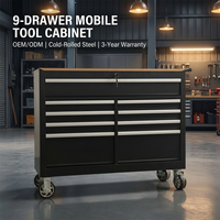 Armoire à outils roulante robuste à 9 tiroirs avec plan de travail, coffre à outils mobile en acier de 600 kg pour garage et atelier, OEM