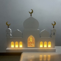 Décoration de bureau de style mosquée dorée blanche 33x30x4,5 cm avec lumières LED à piles