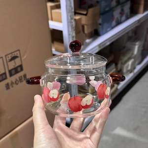 Couvercle de <span class=keywords><strong>pot</strong></span> à ragoût en verre résistant aux hautes températures de la série Apple originale, filtre, design mignon, bord doré sculpté à la main, haut de gamme - Product Image 5