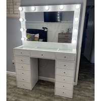 Table de toilette moderne en verre avec miroir Coiffeuse en bois pour chambre à coucher avec lumière