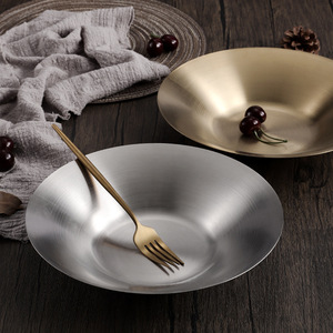 Assiette à pâtes en acier inoxydable, style occidental profond, couleur or, fond plat, ronde, pour restaurant, assiette à salade de fruits, design personnalisé - Product Image 2