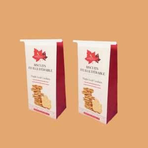 Sac en papier blanc/marron à fond plat jetable avec logo personnalisé imprimé et fermeture à lien métallique pour pain, biscuits et snacks à emporter - Product Image 1