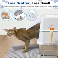 Bac à litière pour chat en acier inoxydable avec couvercle, grande capacité, facile à nettoyer, design fermé pour les gros chats