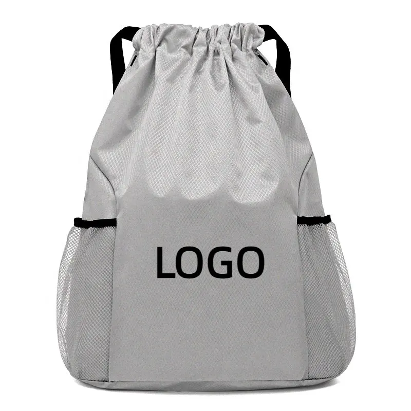 Bolsa de gimnasio portátil plegable con logotipo personalizado, mochila con cordón para exteriores, mochilas informales con cordón, zapatos, bolsas con cordón para gimnasio