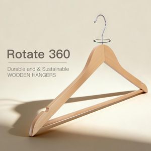 Paquete de 90 Perchas de Madera Resistentes, Perchas de Madera Maciza para Ropa con Barra para Pantalones, Gancho Giratorio de 360 Grados, Diseño Delgado y Duradero, con Logotipo - Product Image 2