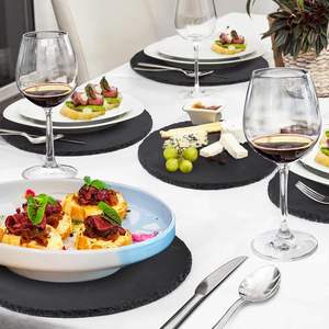 Plateaux en pierre noire, planches à fromage, plateau de service en pierre, plateau à fromage rond en <span class=keywords><strong>ardoise</strong></span>, plateau noir, planche à découper - Product Image 1