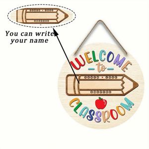 Letrero de Bienvenida para Aula Ecológico de Madera, Colgante para Puerta de Regreso a Clases, Regalo de Agradecimiento para Maestros, Decoración de Pizarra Personalizable - Product Image 3