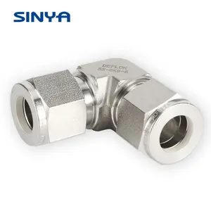 Tube Connector 3/8" OD 6000 Psi 316 SS Stainless Steel Instrument Fitting 3/8 Tube Body Double Ferrule Tube Union Elbow 90 Deg