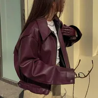 Damen Motorrad-Bikerjacke aus Kunstleder Wasserdicht mit Reißverschluss Langarm Oberbekleidung Lässige Neue Mäntel für den Herbst