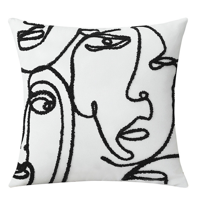 Abstract Embroidery Pillow Cover Knitted Tufted Velvet Cushion for Sofa New Year's Decorative Home Living Room Cushion Covers