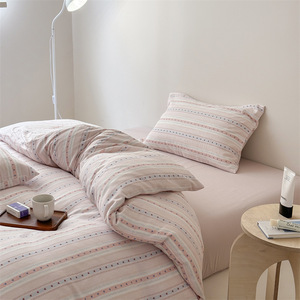 Duoxianman Pure Cotton Four-Piece Bedding Set Striped Heart Pattern 1.5m 1.8m Twin <b>Queen</b> Size - Product Image 3