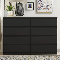 Commode double à 8 tiroirs Joysource, réglable, moderne, pour chambre à coucher ou salon, meuble de rangement en bois noir, certifié ISO9001